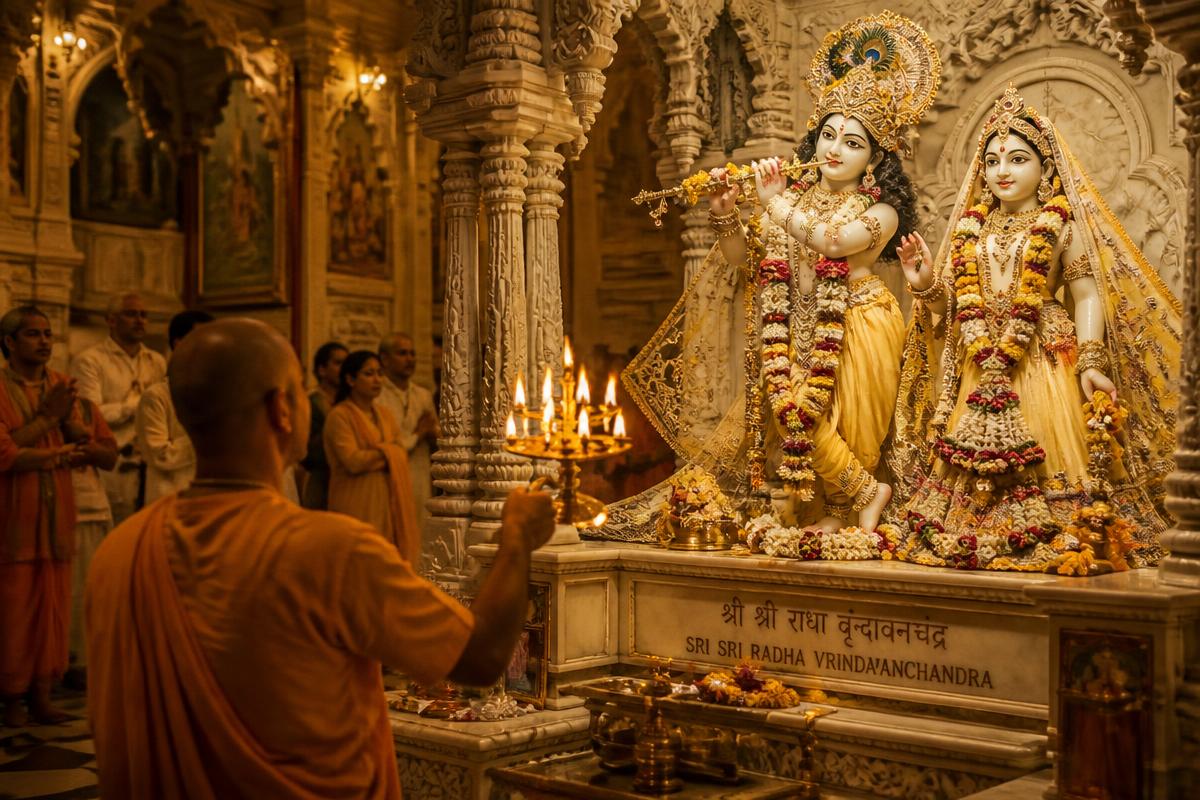 ISKCON temple interior with Radha Madan Gopal deities